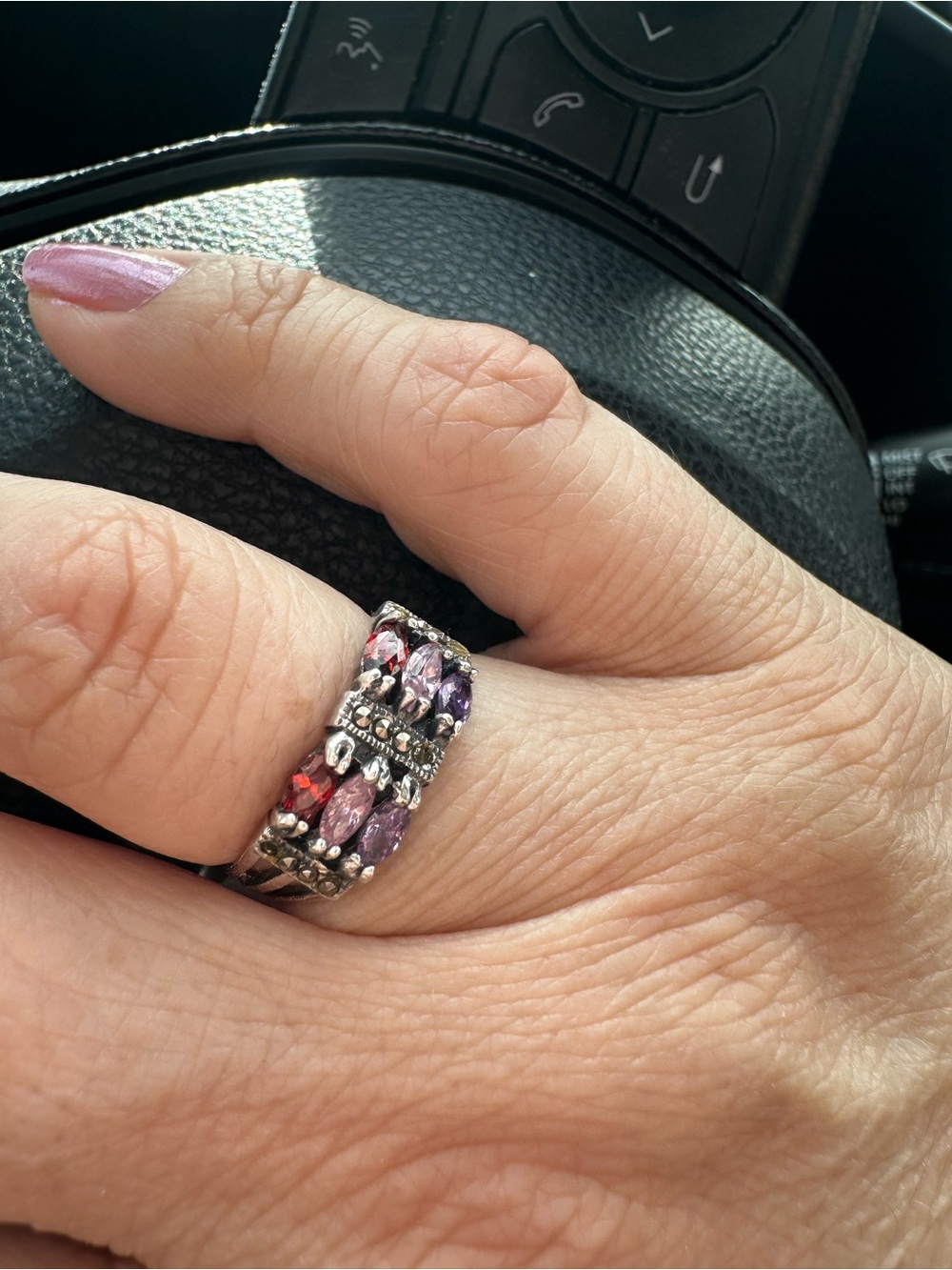 Multi-Stone Purple and Pink Silver Ring - Women Jewelry